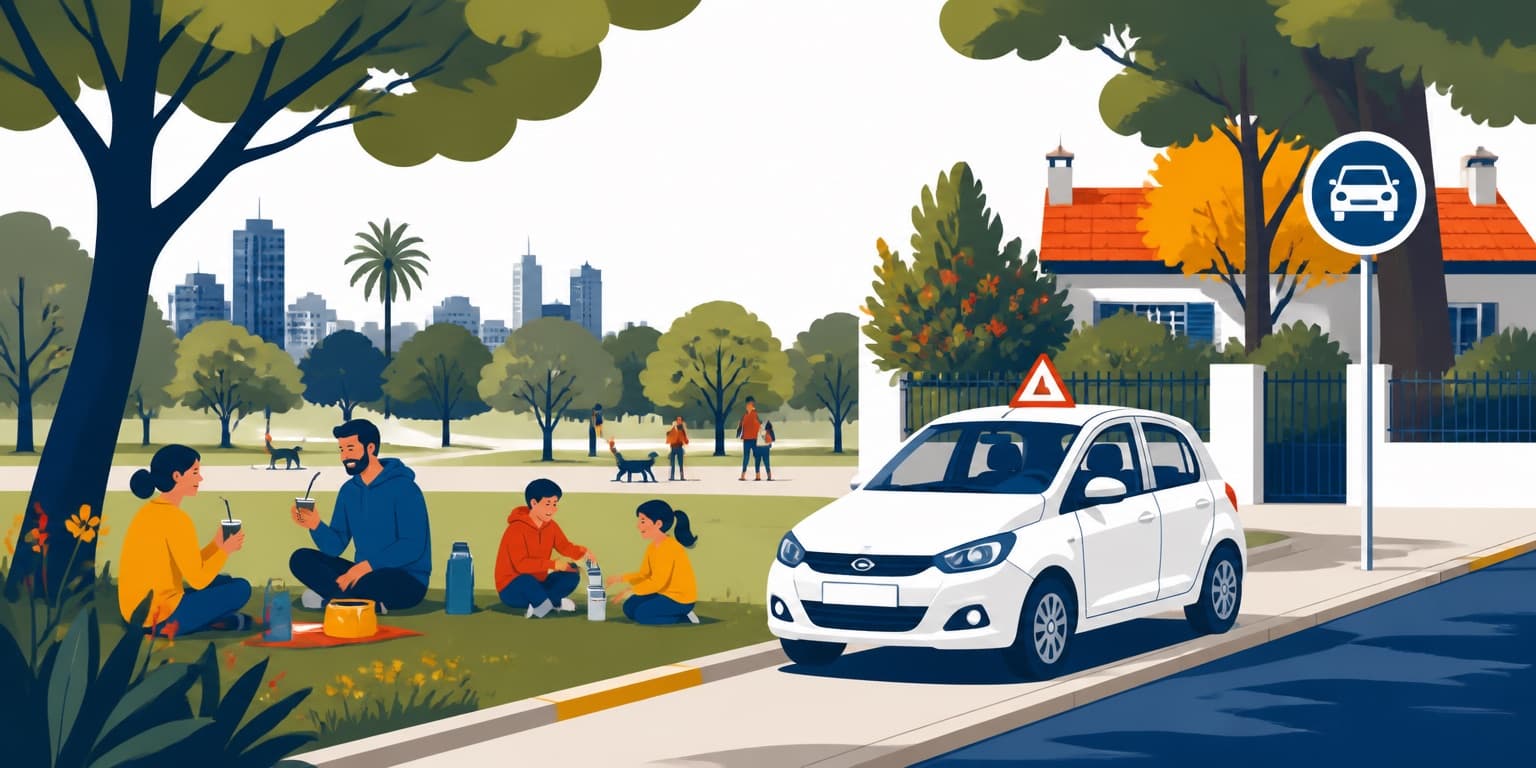 Ilustración de Berazategui con un auto de autoescuela