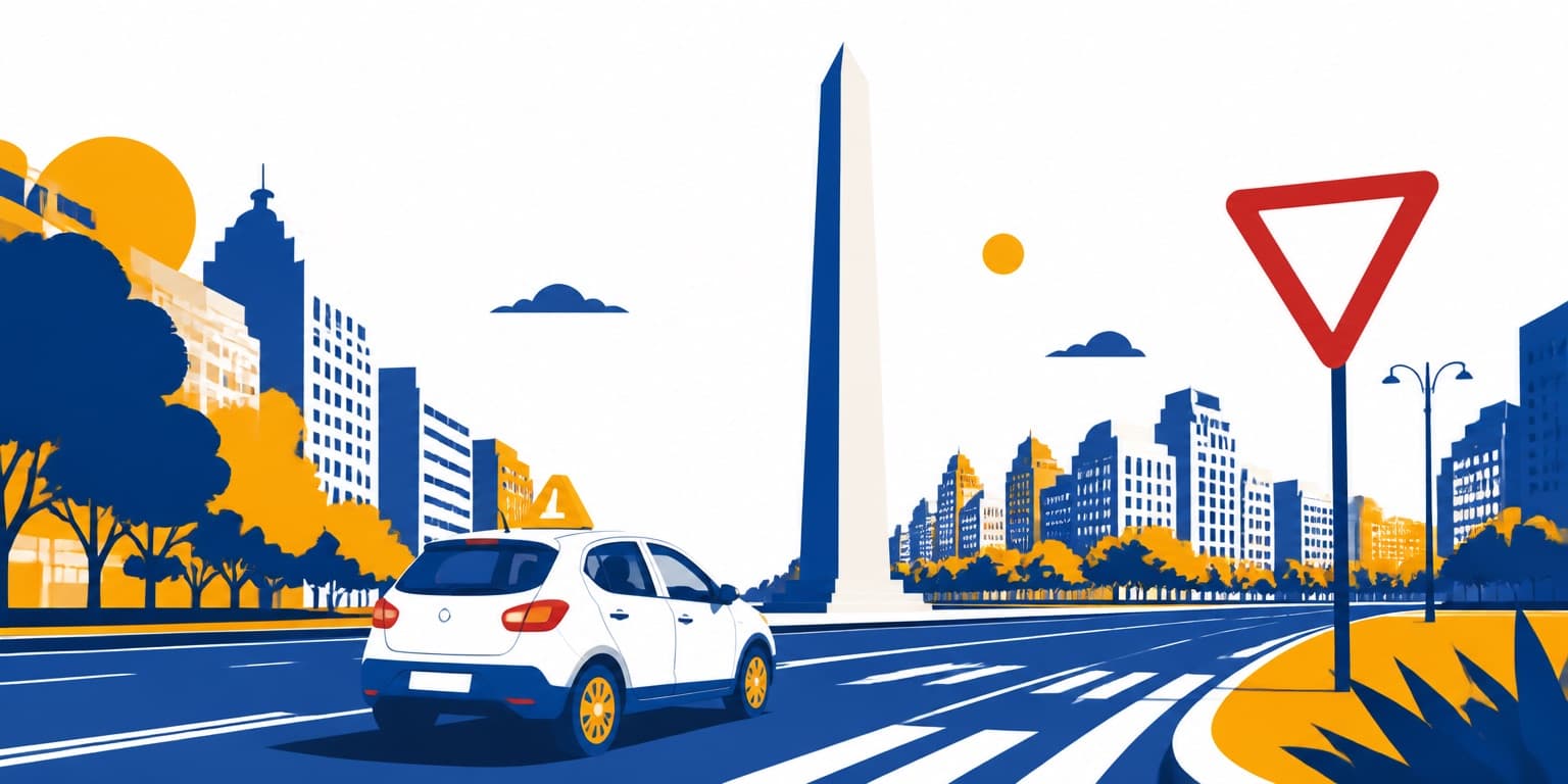 Ilustración de Ciudad Autónoma de Buenos Aires con un auto de autoescuela