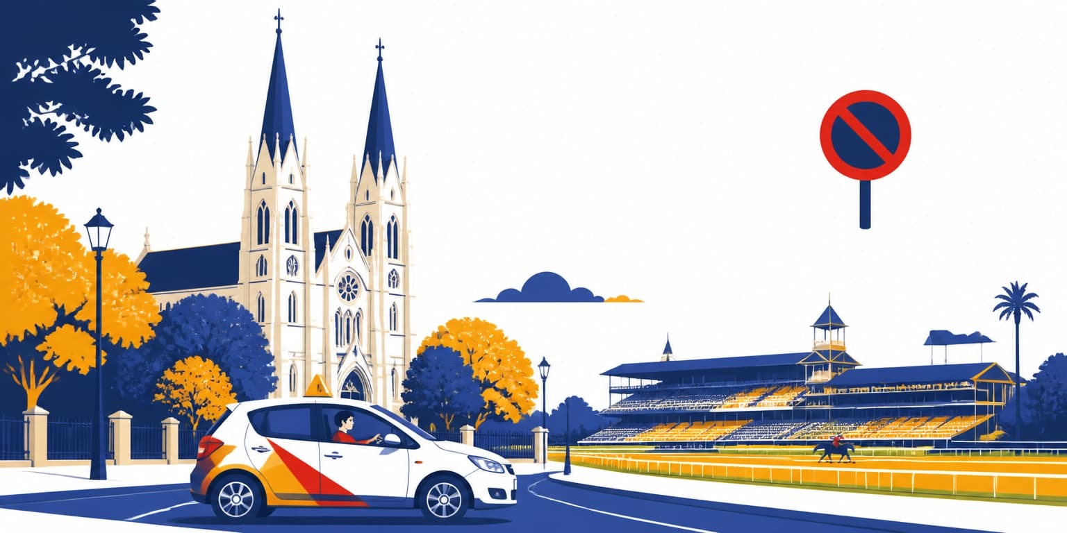 Ilustración de Chivilcoy con un auto de autoescuela