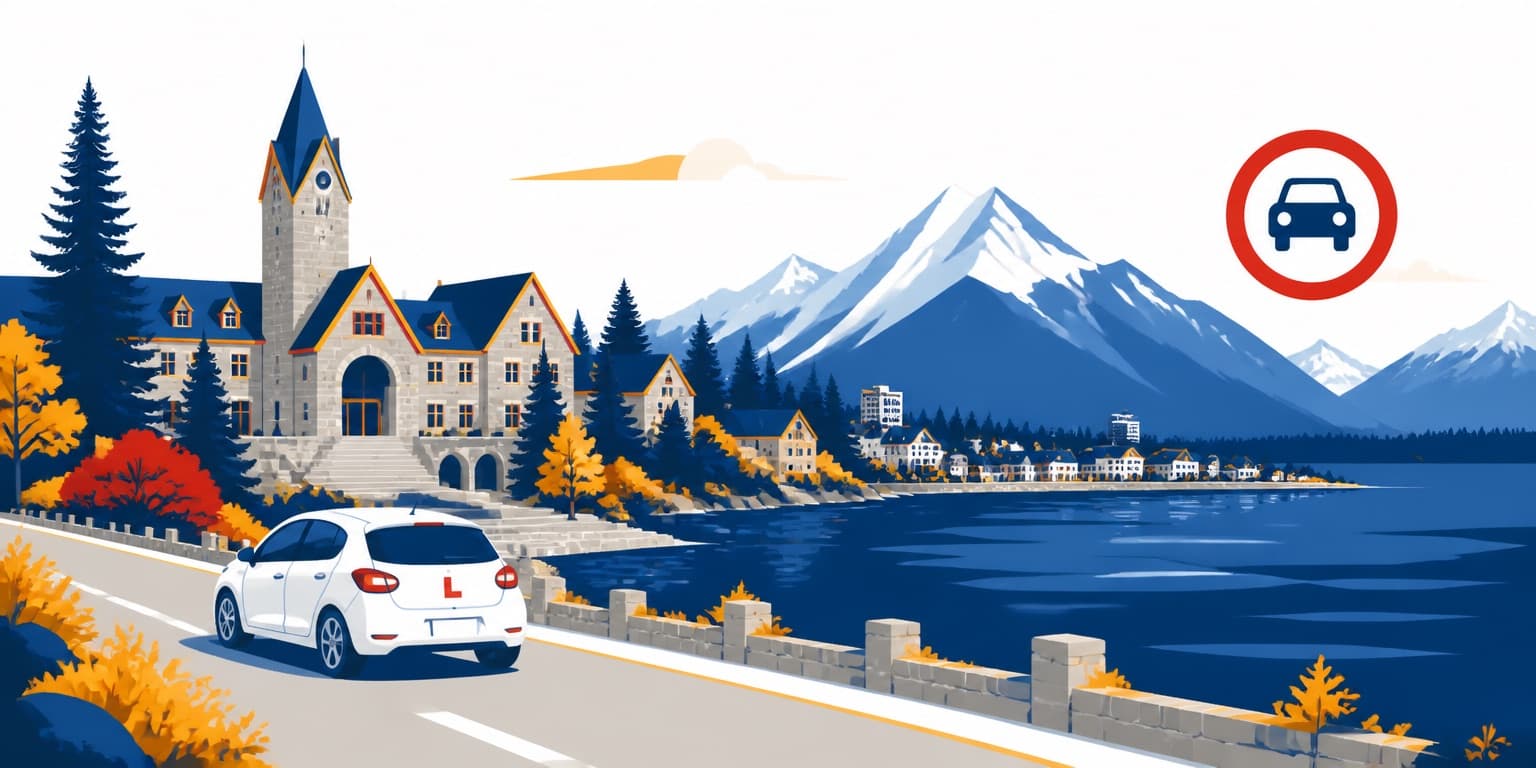 Ilustración de Cipolletti con un auto de autoescuela