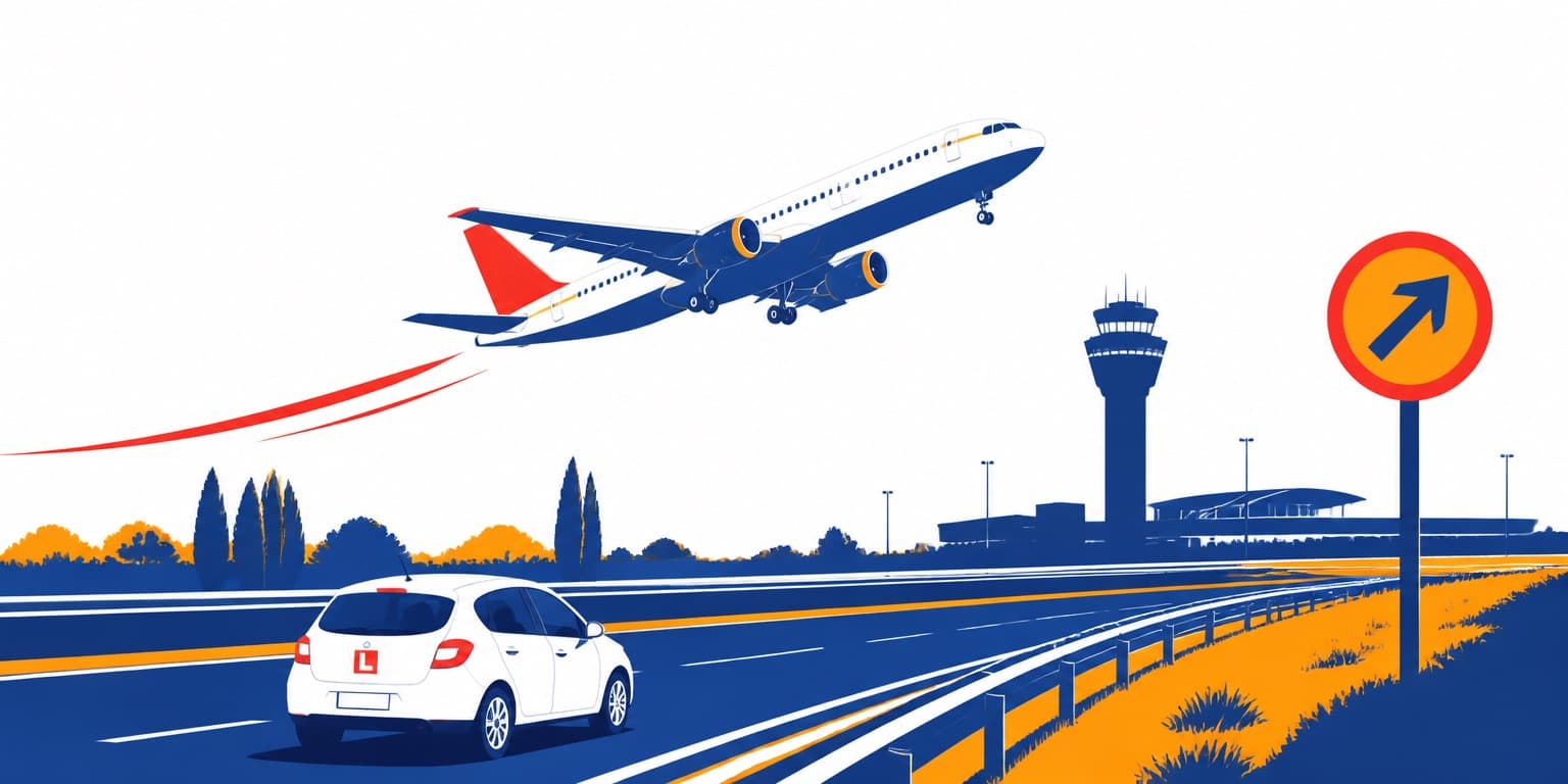 Ilustración de Ezeiza con un auto de autoescuela