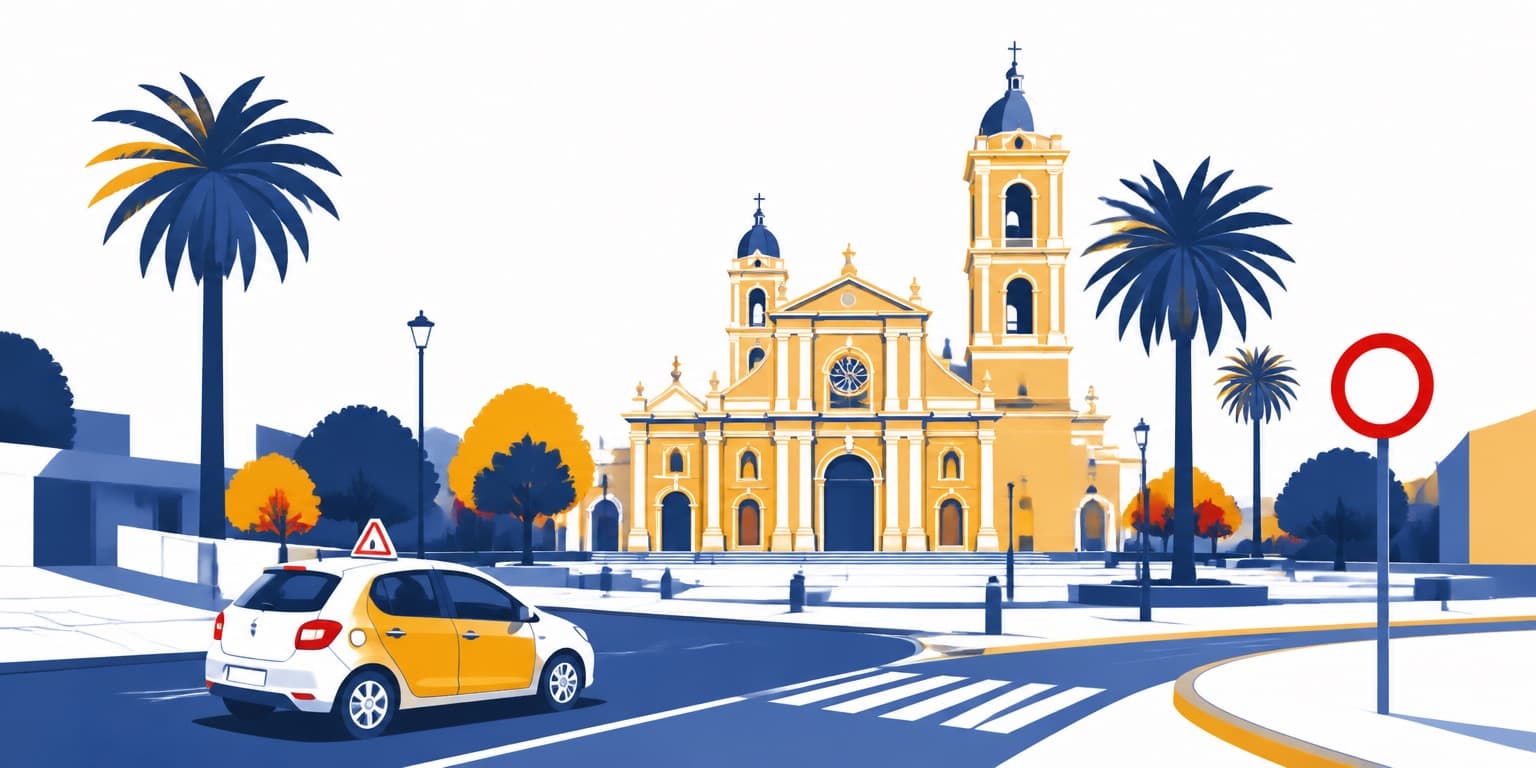Ilustración de José C. Paz con un auto de autoescuela
