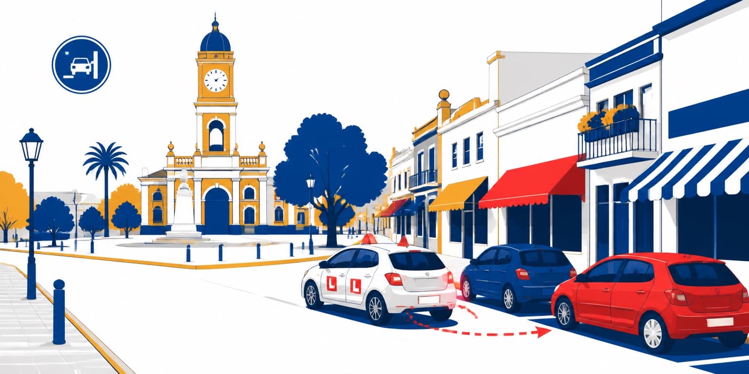 Ilustración de Junín con un auto de autoescuela