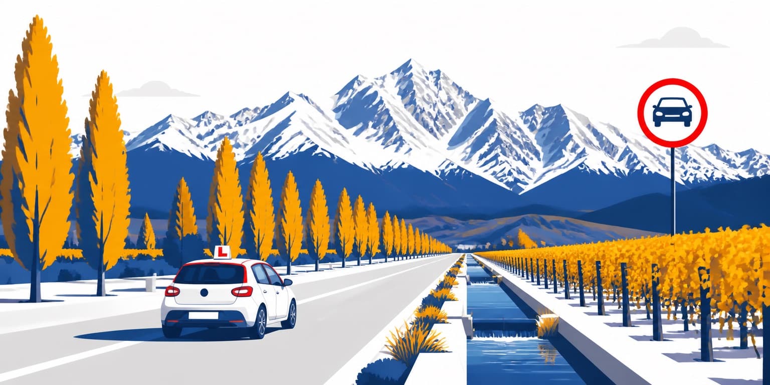 Ilustración de Maipú (Mendoza) con un auto de autoescuela