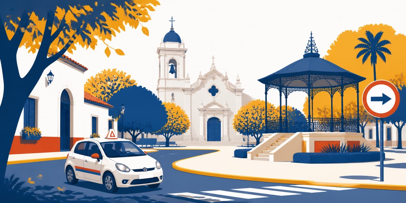 Ilustración de Olavarría con un auto de autoescuela