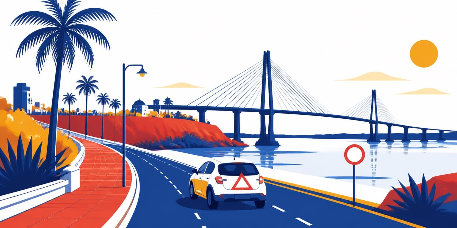 Ilustración de Paraná con un auto de autoescuela