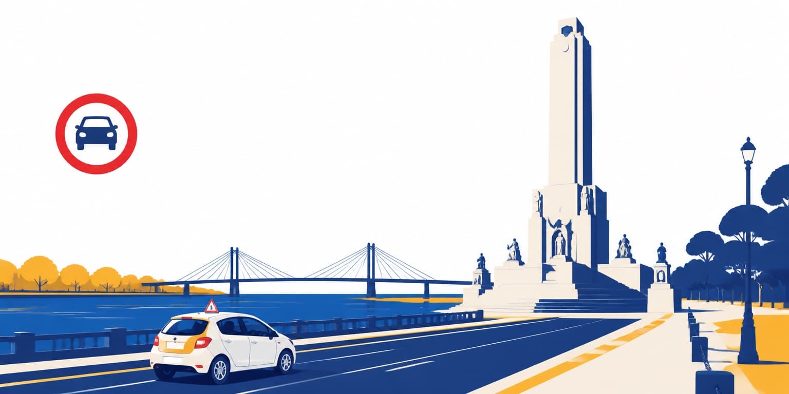 Ilustración de Rosario con un auto de autoescuela