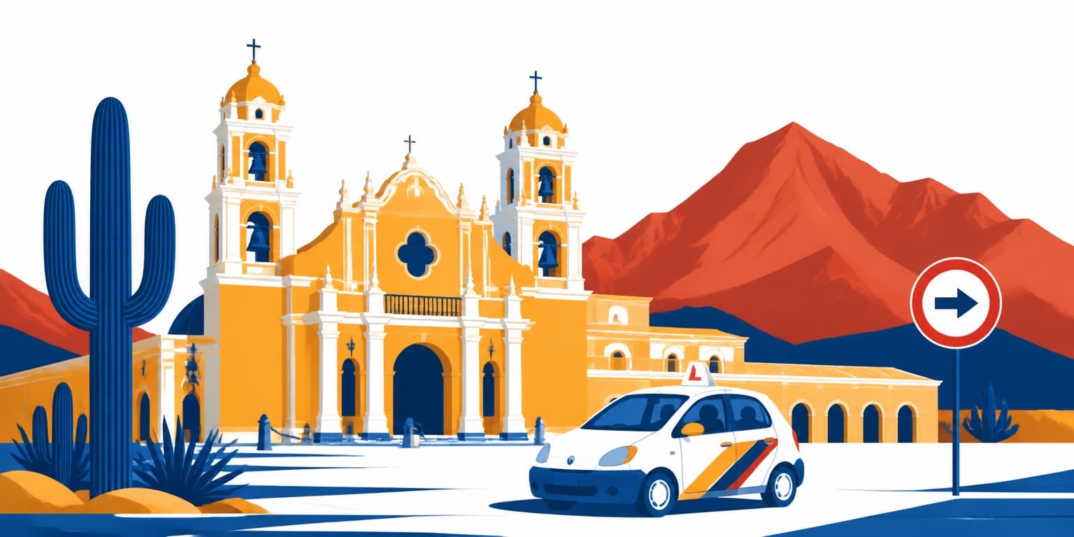 Ilustración de Salta con un auto de autoescuela