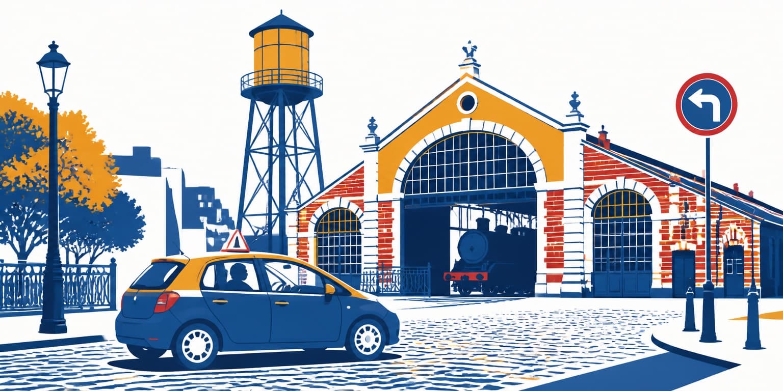 Ilustración de General San Martín con un auto de autoescuela