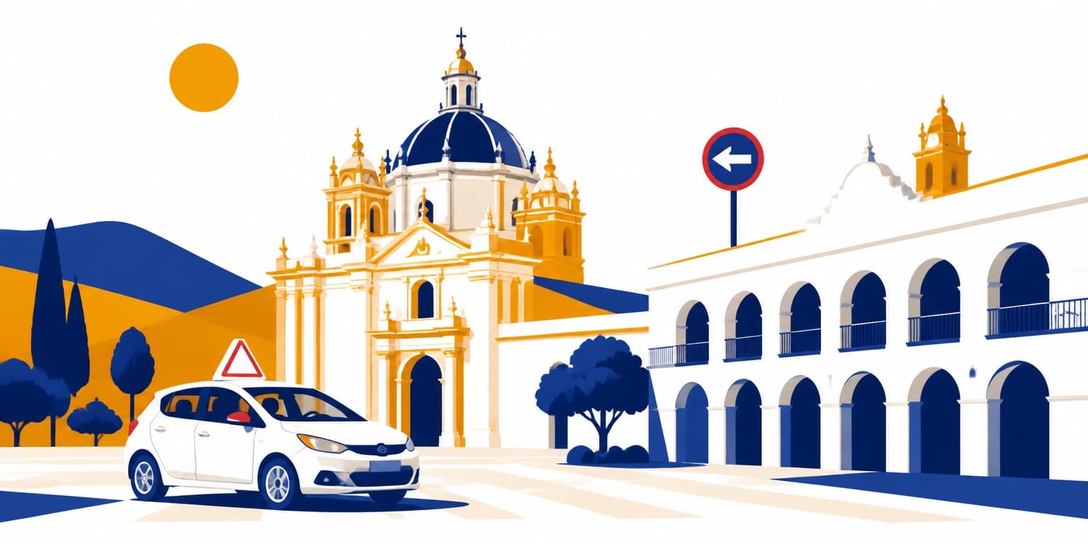 Ilustración de Villa Allende con un auto de autoescuela